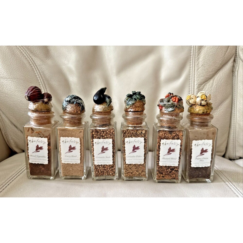 Vintage Glass Spices Jar Bottle Shonfeld's Decorative Set of 6 Sealed
